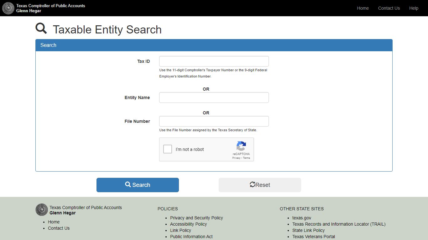 Taxable Entity Search - TxComptroller eSystems